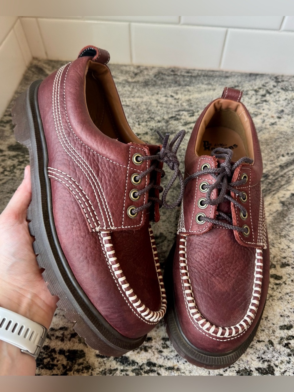 Dr. Martens Lowell Moc Toe Shoes Wild Grain Leather in Russet Red. L 9. Like New